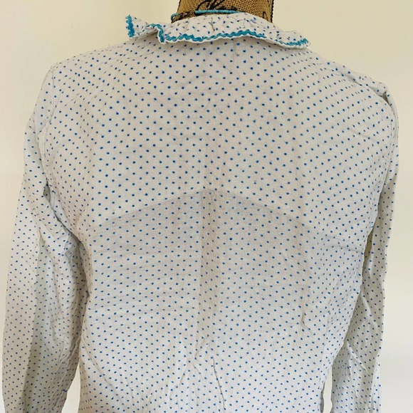 Handmade Cotton Flannel Blue White Lace Trim Pajama Nightgown Size Small Medium - Picture 6 of 6